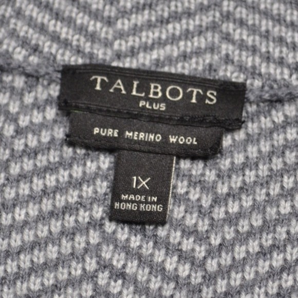 Talbots Plus 1X Merino Wool Gray Herringbone Knit Blazer Jacket Coat Soft Layer - Picture 6 of 7